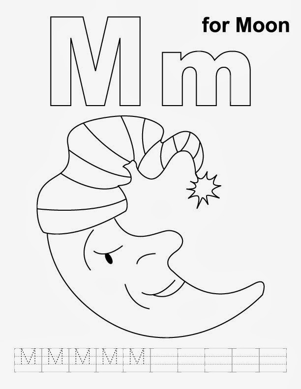Printable Alphabet Coloring Pages Moon title=