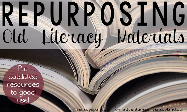 Have you inherited a mess of old curriculum materials and workbooks?  Here are some useful ways to repurpose old basals, workbooks, and readers in your literacy classroom.