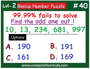 Number Puzzle: Find the odd one out: 10, 13, 234, 681, 997