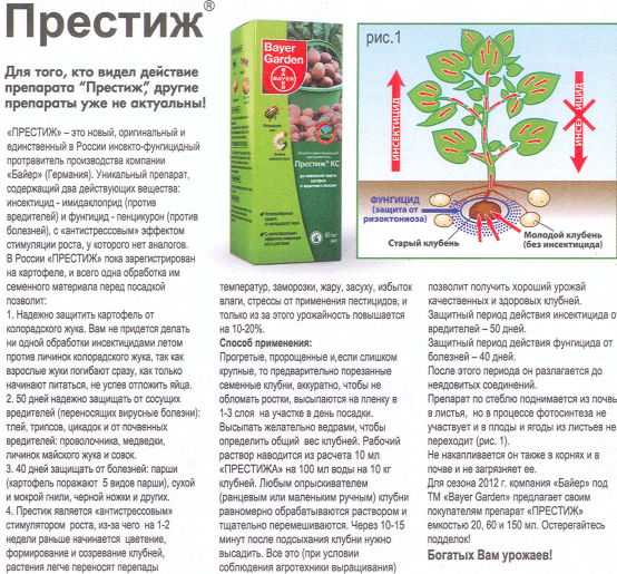 Препарат "Престиж" против болезней и вредителя колорадского жука, способы применения.