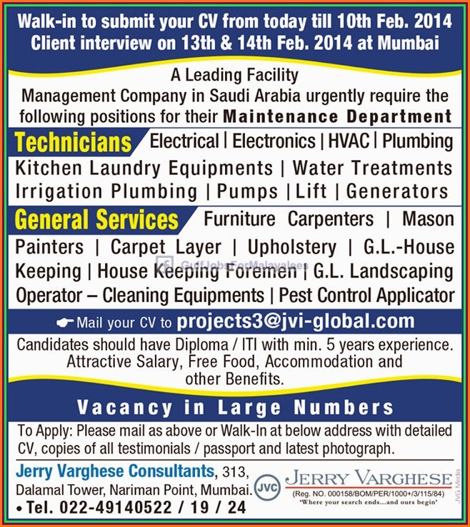 Urgently Required For Maintenance Project KSA