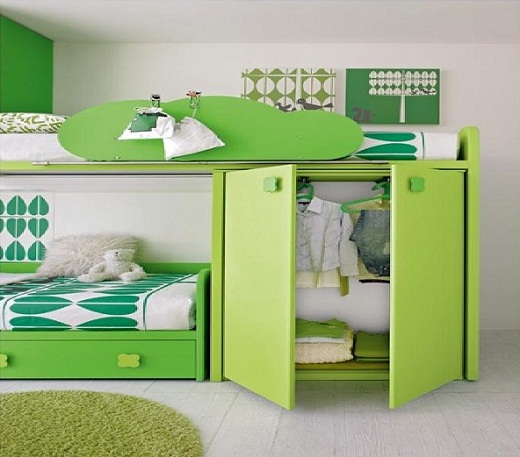 Green bedroom ideas for children with storage