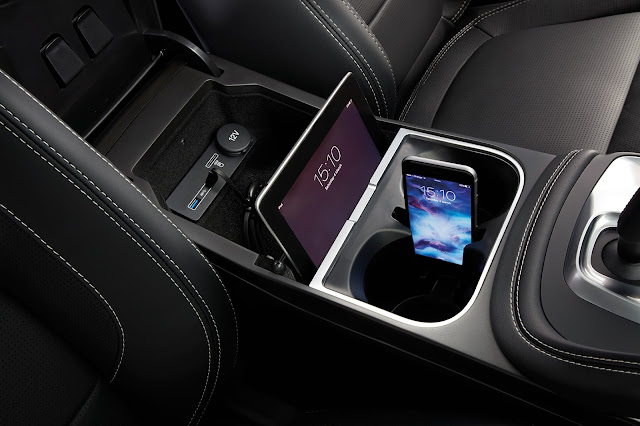 smartphone and a tablet have their own place to live in the middle console of the new Jaguar E-PACE.