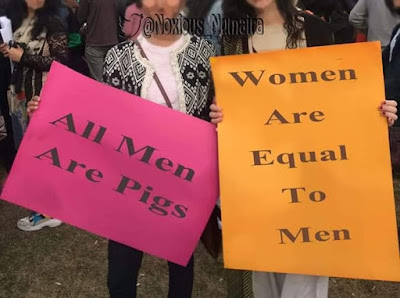 All men are pigs. Women are equal to men