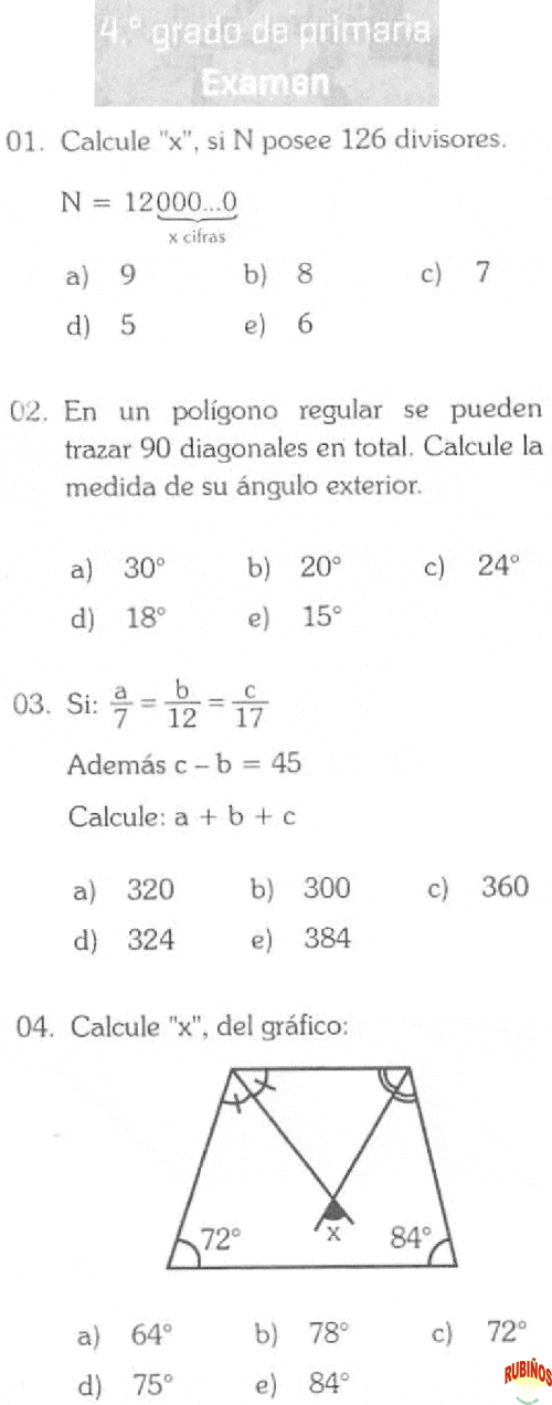 Concurso Nacional De Matematicas De Cuarto Grado De Primaria Con Soluciones Y Respuestas 2019 2020 Pdf