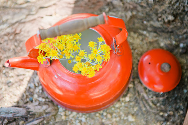 vintage kettle with flowers