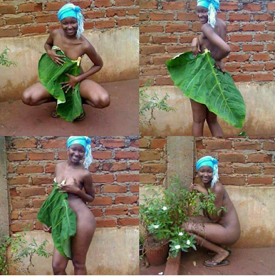 VIRAL: Lady posing fully naked with only broad leaves covering her private parts