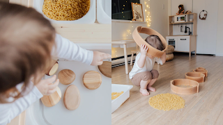 Children playing with sensory bins