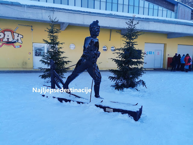Delnice 120 godina skijanja, drveni kip koji je podstavljen kao obilježje