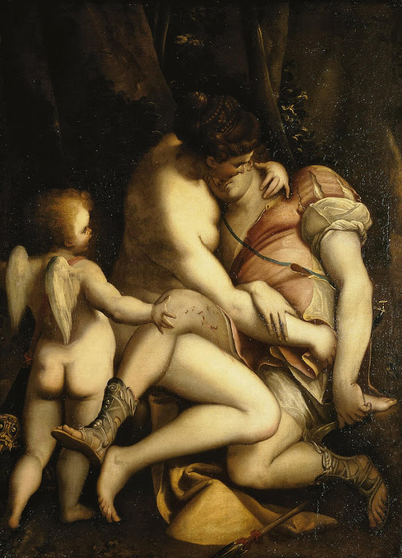 Venus and Adonis by Luca Cambiaso - Mythology, Religious Paintings from Hermitage Museum