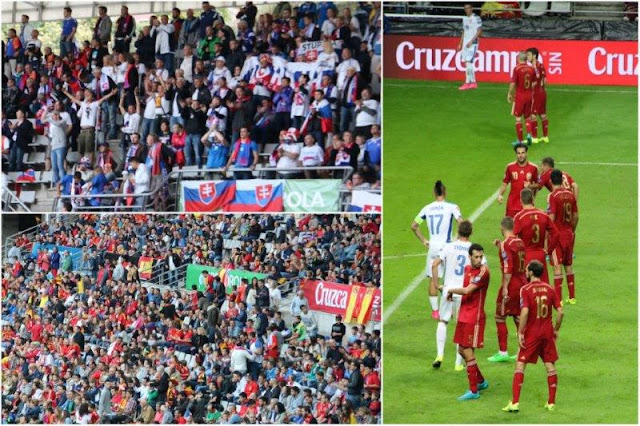 Hinchas Eslovaquia y Espana - Partido de clasificación para la Eurocopa 2016 Espana Eslovaquia en Oviedo