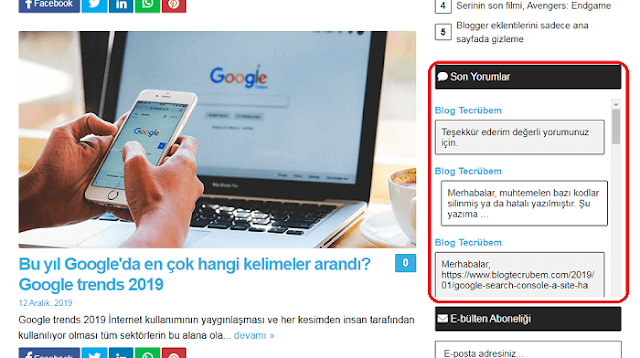 Son yorumlar eklentisi