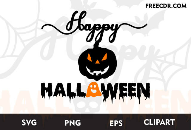 happy Halloween svg black orange design with cute ghost