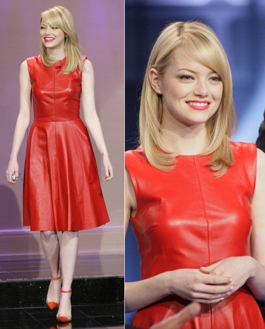 Emma Stone in Red Leather