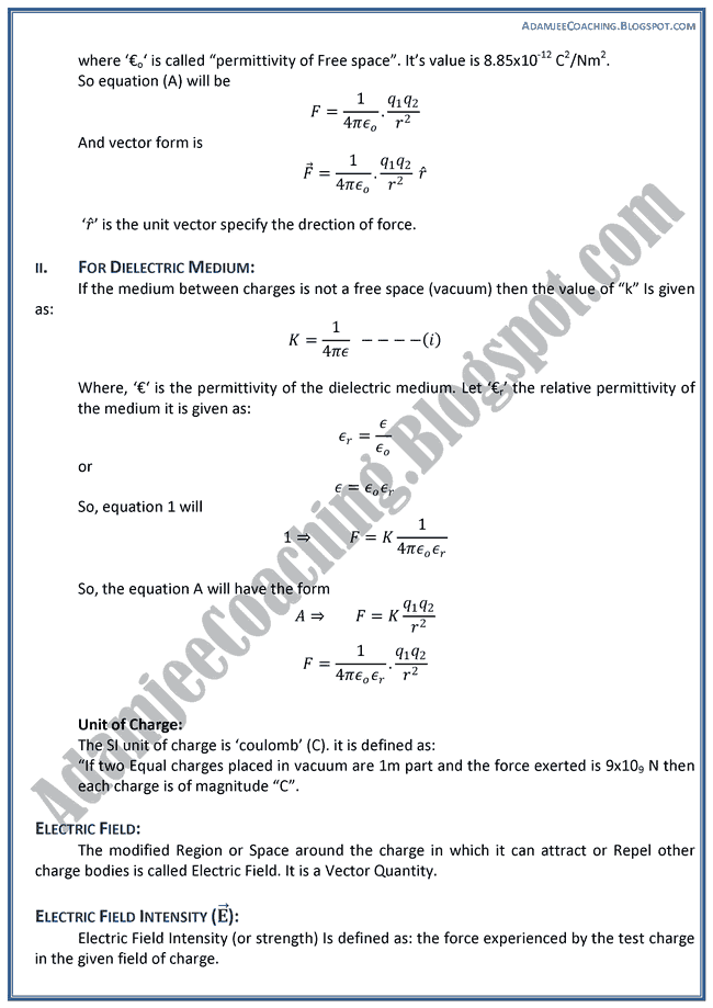 Electrostatics-Theory-Notes-Physics-XII