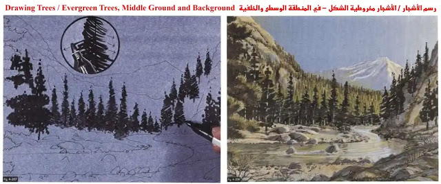الرسم والتصوير / الأشجار والنخيل في (المقدمة - الوسط - الخلفية)