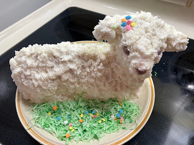 decorated Easter lamb cake, top view