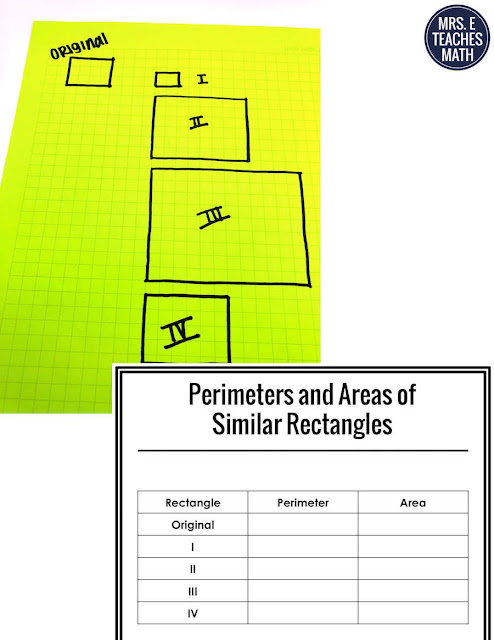 Area and perimeter of similar figures can be tricky for geometry students, but this hands-on investigation activity will help! I love adding this to my student's interactive notebook before we do the class notes. #mrseteachesmath #geometry #similarfigures