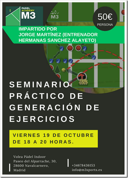 V19 Octubre: I Seminario práctico sobre generación de ejercicios de pádel M3 Padel Academy.