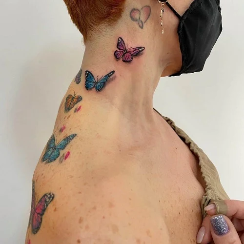 Minimalist Tattoo neck butterflies