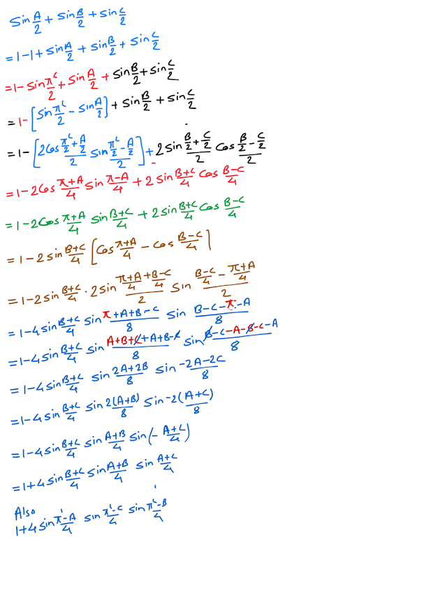 If A+B+C =180°, prove that sinA/2 + sinB/2 + SinC/2=...