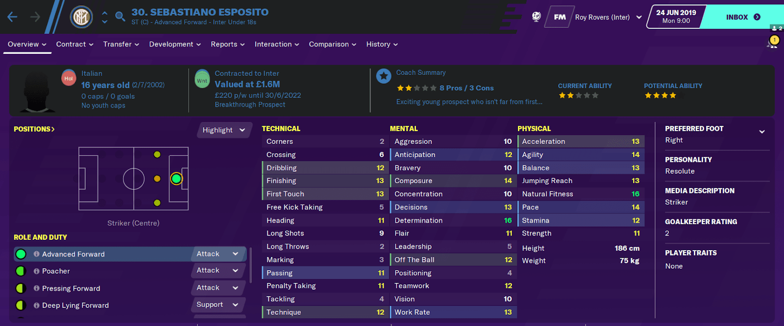 FM20 Wonderkid - Sebastiano Esposito