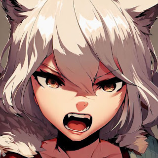 Bing Image Creator A girl, bob white hair, wolf ear, angry,  Close-up shot, cel anime