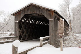 winter Covered Bridge in snow Cedarburg Wisconsin by Selep Imaging