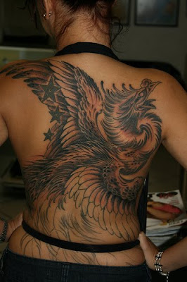 Big Phoenix Tattoo On Back Body