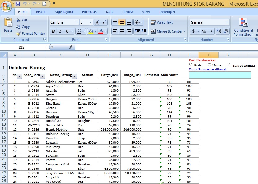 MENGHITUNG STOK BARANG Versi 2 ~ Excel Indonesia User Group
