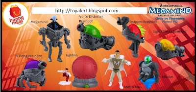 McDonalds Megamind happy meal toys - set of 8 toys - Metro Man, Megamind, Light Effects Brainbot, Bulldog Brainbot, Snapper Brainbot, Tighten, Minion, Voice Distorter Brainbot