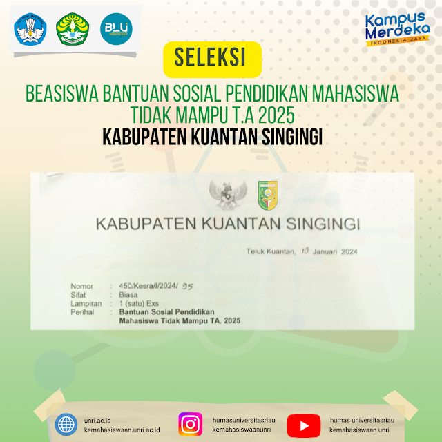 Beasiswa Bansos Pendidikan Mahasiswa Tidak Mampu TA 2025 Kabupaten Kuantan Singingi