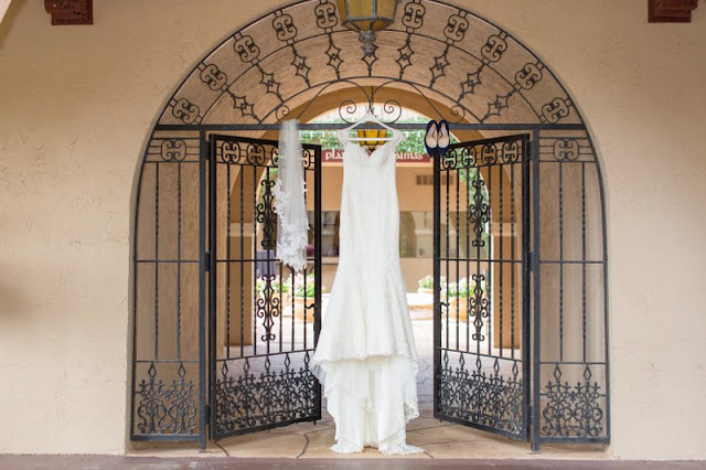 wedding dress hanging