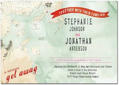 Map And Ribbon Wedding Invitation Cards HPI059