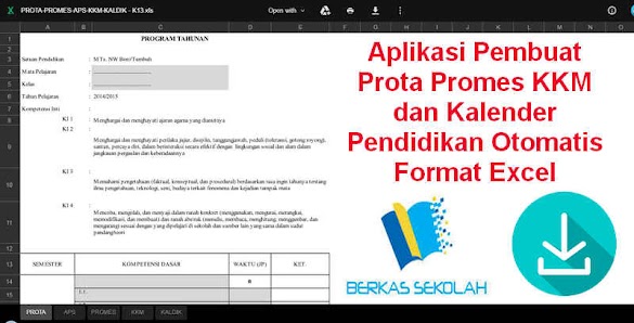 Aplikasi Pembuat Prota Promes Kkm Dan Kalender Pendidikan Otomatis
Format Excel