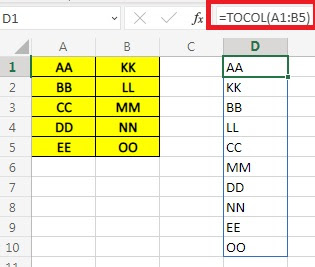 Use of Excel Formula TOCOL and TOROW in Hindi