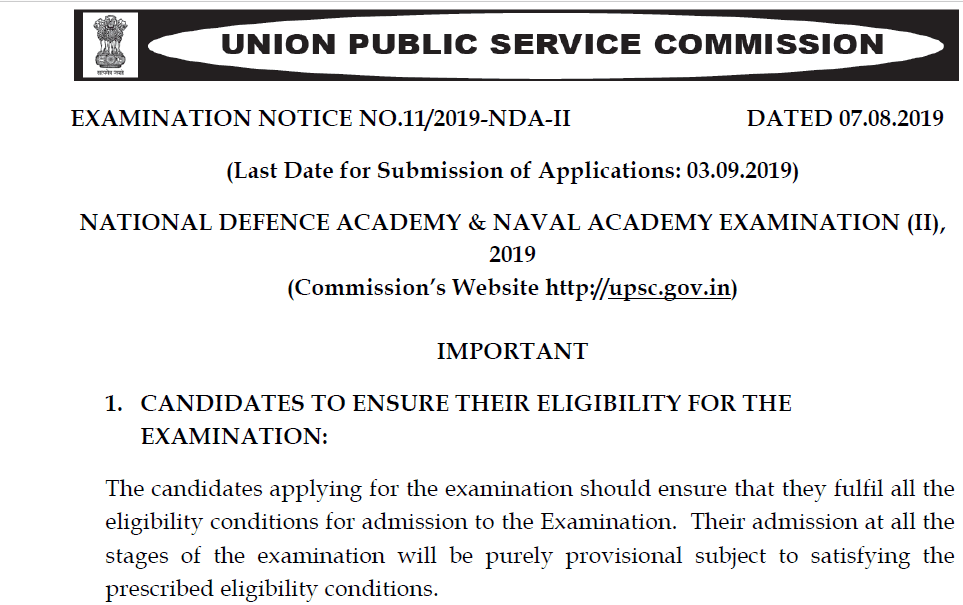 UPSC NDA NA II Exam 2019