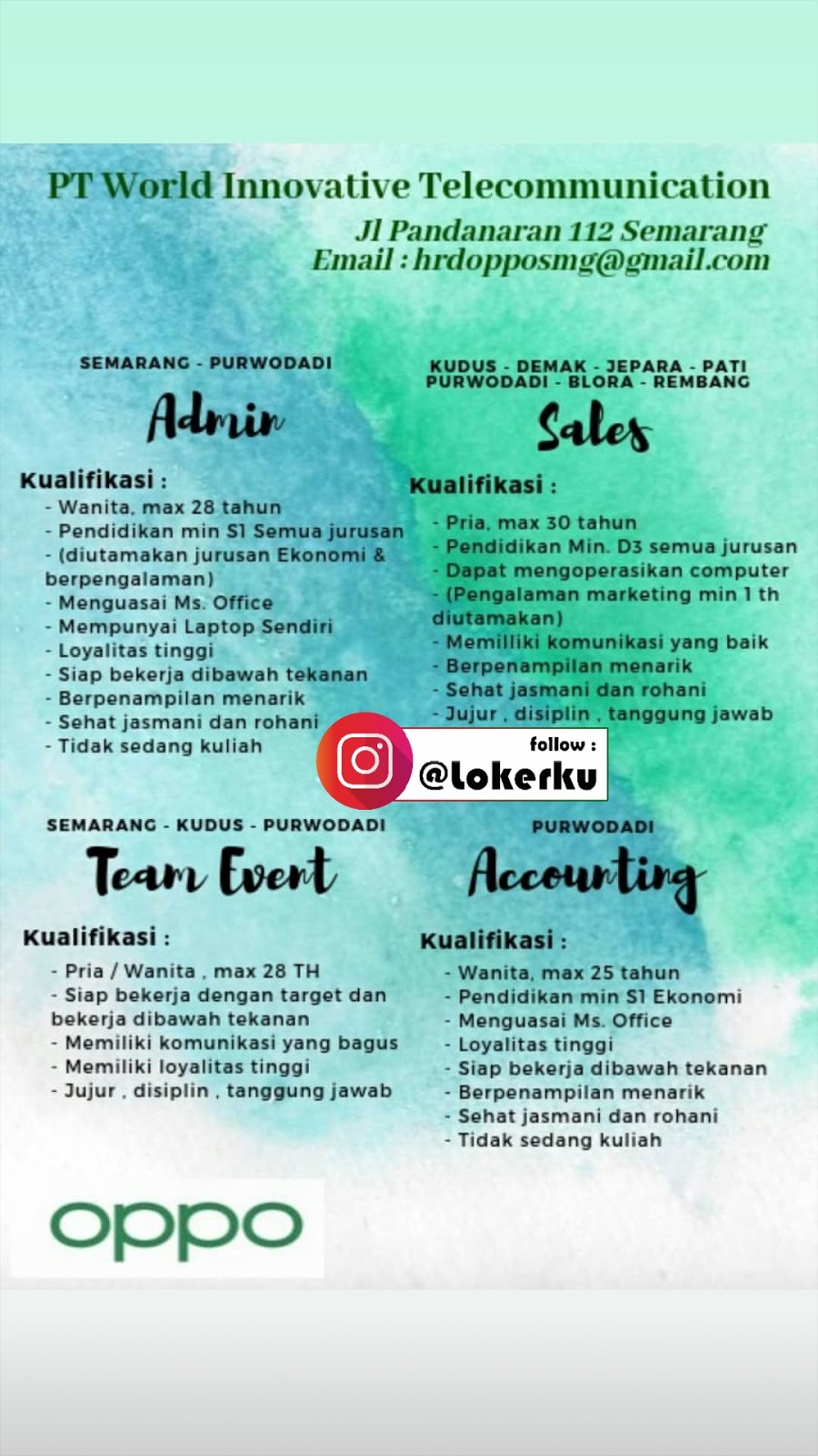 Lowongan Kerja Admin, Sales, Team Event, Accounting di PT ...