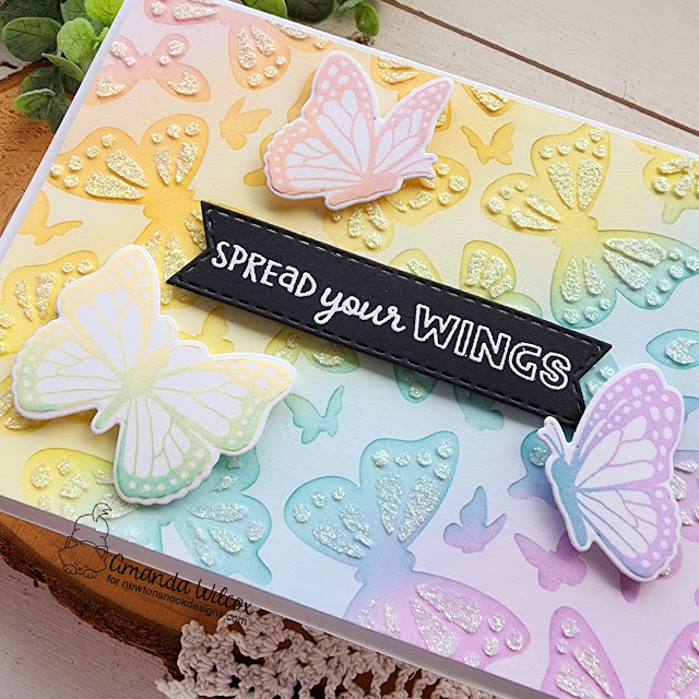 Spread Your Wings Card by Amanda Wilcox | Monarchs Stamp Set, Butterflies Stencil Set, Heartfelt Butterflies Stamp Set and Banner Trio Die Set by Newton's Nook Designs #newtonsnook #handmade