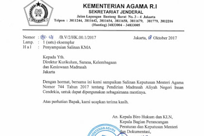 KMA 744 Tahun 2017 Tentang  Pendirian Madrasah Aliyah Negeri Insan Cendekia (MAN IC)