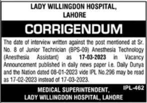 Latest Lady Willingdon Hospital Medical Posts Lahore 2023