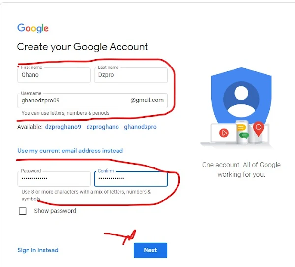 Creating a Gmail Account step 3