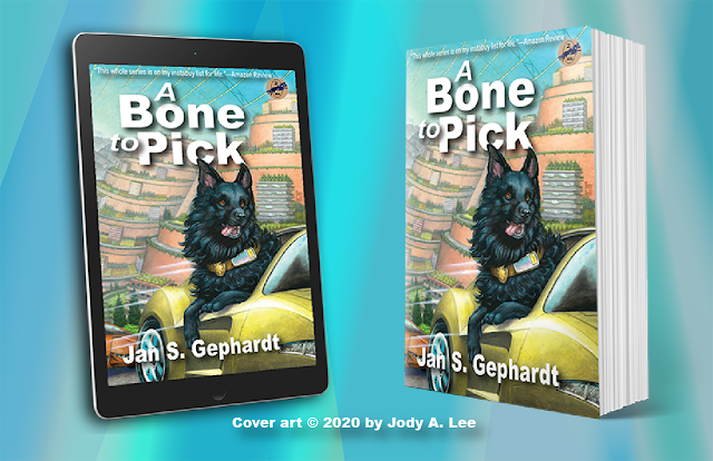 “A Bone to Pick” by Jan S. Gephardt, envisioned as an ebook on the left and as a trade paperback on the right.