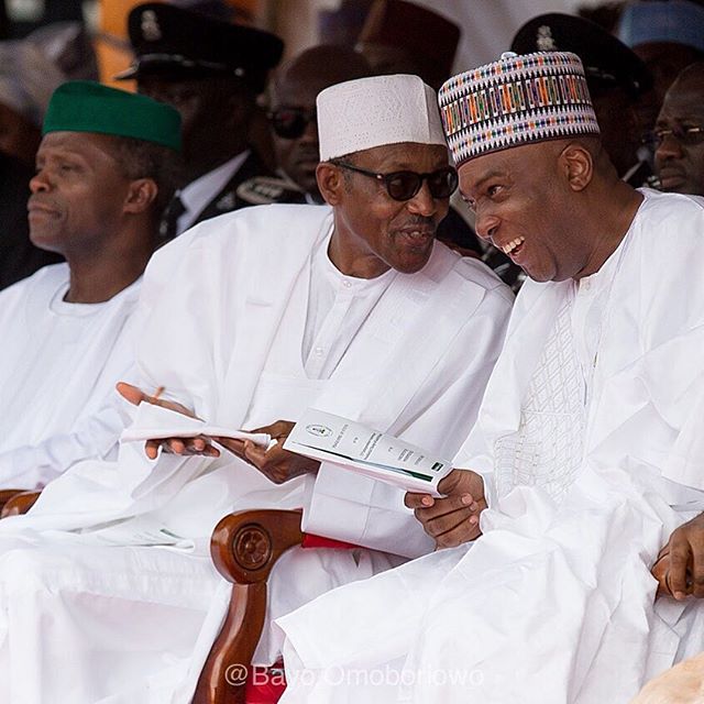 Buhari and Saraki smile at each other during Independence Celebration