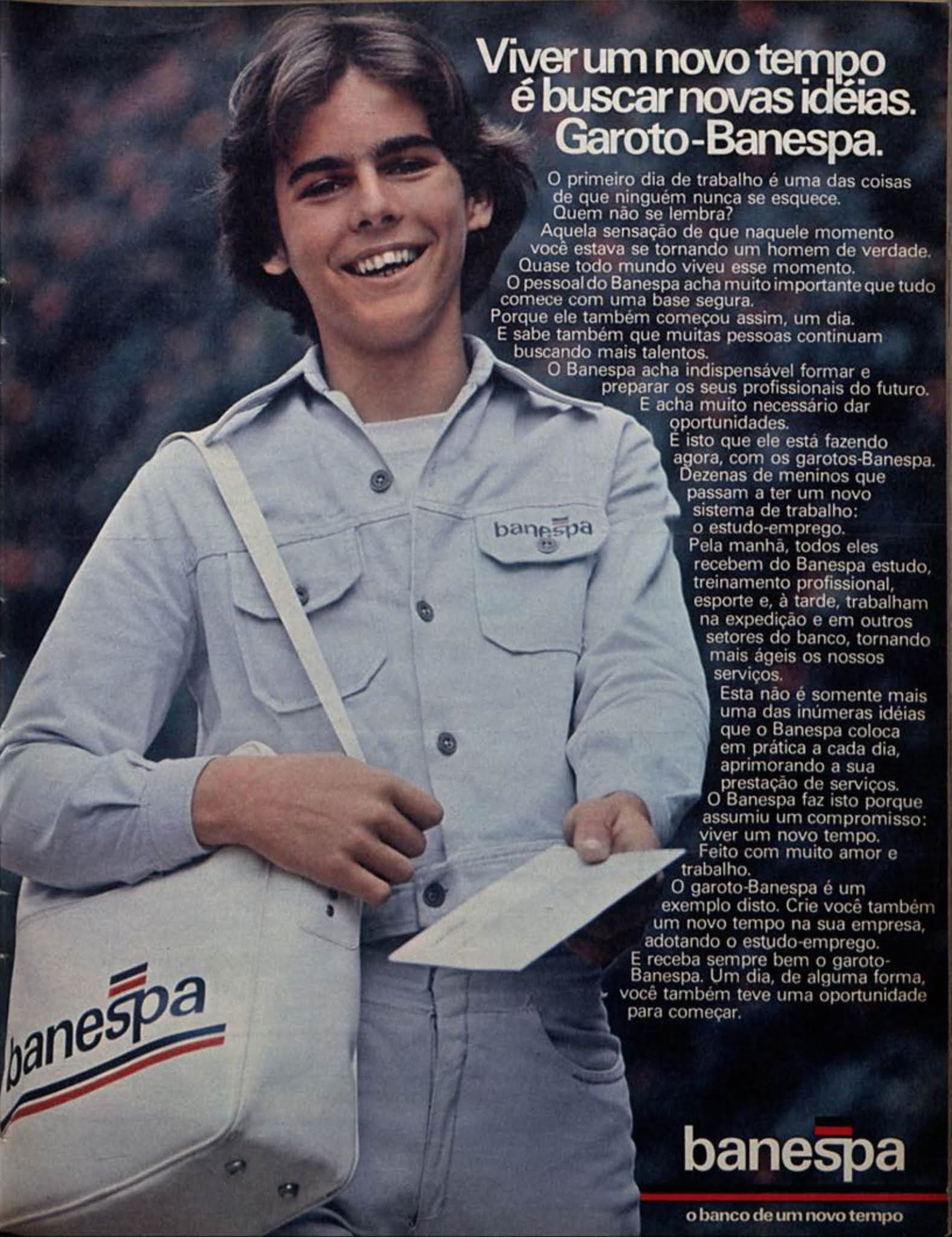 Anúncio antigo do Banespa promovendo programa de primeiro emprego para jovens em 1977