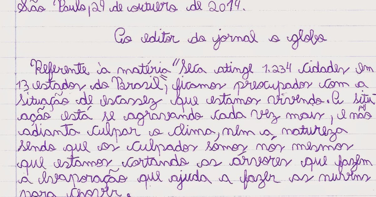 E. E. Profº Elyseu Simões Machado: Carta de leitor - 5º ano A