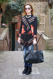 balenciaga work bag, ruco line ariel boots, aztec cardigan, Fashion and Cookies, fashion blogger