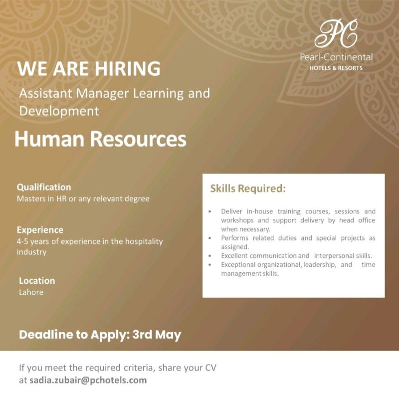 Jobs in Pearl Continental Hotel Lahore