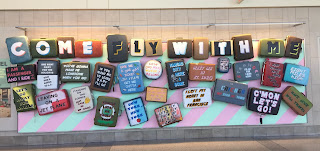 Art sculpture at the Philadelphia International Airport made from suitcases