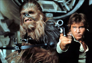 Chewbacca (Peter Mayhew) and Han Solo (Harrison Ford) in Star Wars